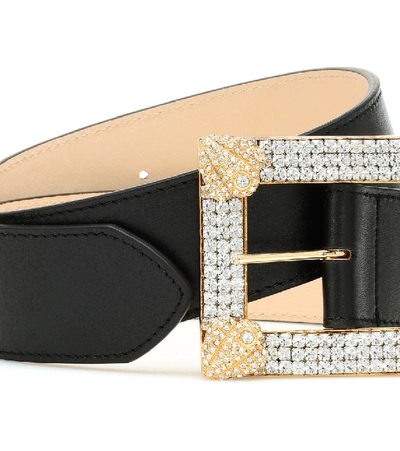 Shop Alessandra Rich Embellished Leather Belt In Black