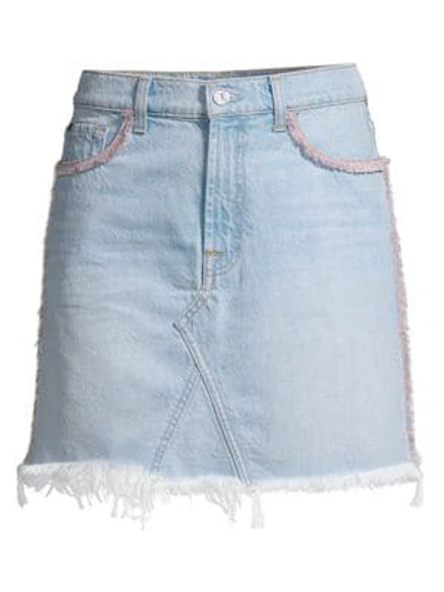 Shop 7 For All Mankind Fringed Denim Mini Skirt In Sky Hi Blue 7