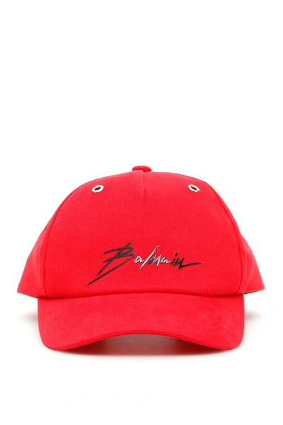 Shop Balmain Logo Baseball Cap In Rouge|rosso