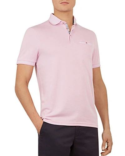 Shop Ted Baker Frog Flat Knit Polynosic Regular Fit Polo Shirt In Pink