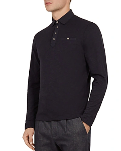 Shop Ted Baker Hoper Woven-collar Regular Fit Polo Shirt In Navy