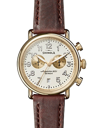 Shop Shinola The Runwell Brown Leather Strap Chronograph, 41mm In White/brown