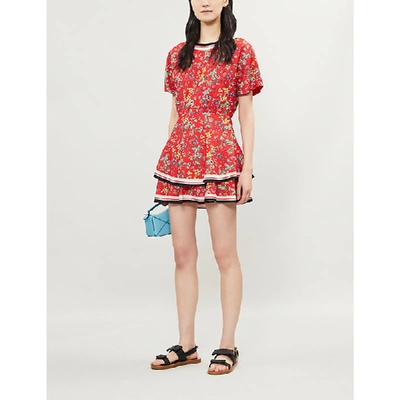 Shop Alice And Olivia Palmira Tiered Floral-print Crepe Mini Dress In Sm Freesia Blossom