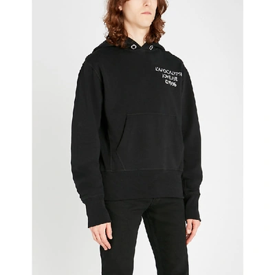 Shop Helmut Lang Logo-print Cotton-jersey Hoody In Black Basalt