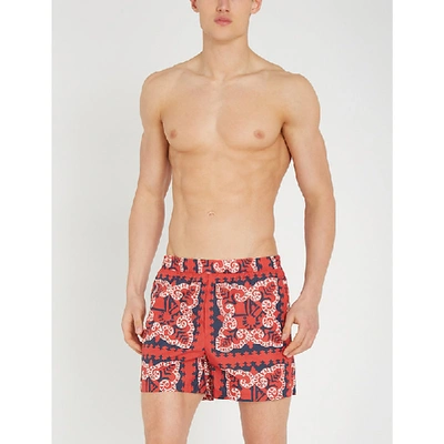 Shop Valentino Scale-print Swim Shorts In Red