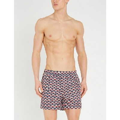 Shop Valentino Scale-print Mid-rise Swim Shorts In Red