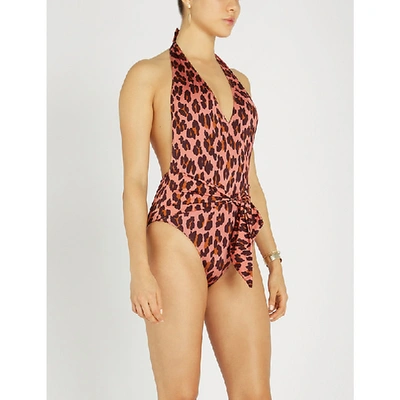 Shop Stella Mccartney Leopard-print V-neck Swimsuit In 426 Pink