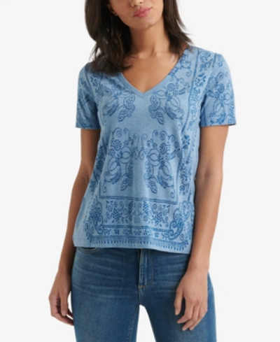 Shop Lucky Brand Printed V-neck T-shirt In Blue Multi