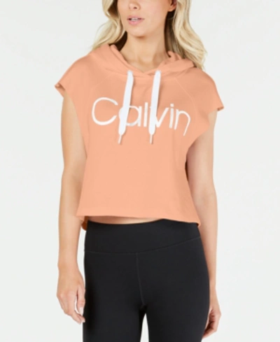 Shop Calvin Klein Performance Logo Cropped Sleeveless Hoodie In Georgia