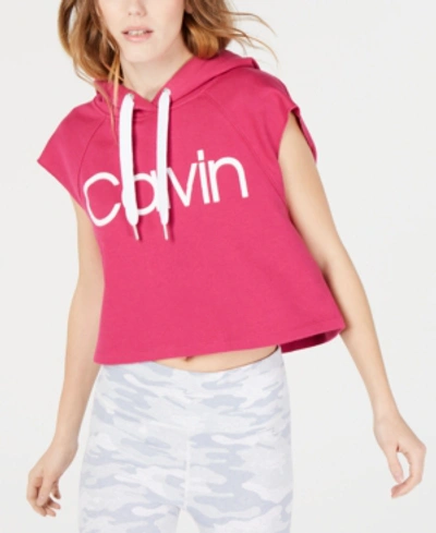 Shop Calvin Klein Performance Logo Cropped Sleeveless Hoodie In Rose Punch
