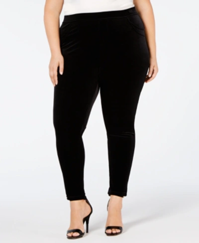 Shop Calvin Klein Plus Size Pull-on Velvet Ankle Leggings In Black