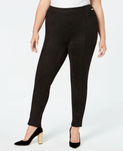 Shop Calvin Klein Plus Size Faux-suede Skinny Pants In Black