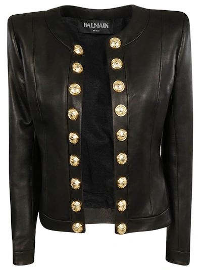Balmain Structure Leather Jacket In Black