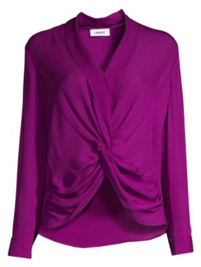Shop L Agence Mariposa Plunge Silk Blouse In Bright Plum