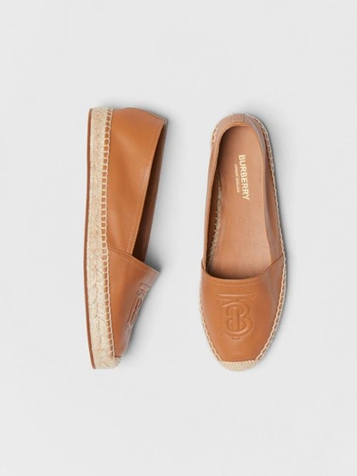 Shop Burberry Monogram Motif Lambskin Espadrilles In Camel