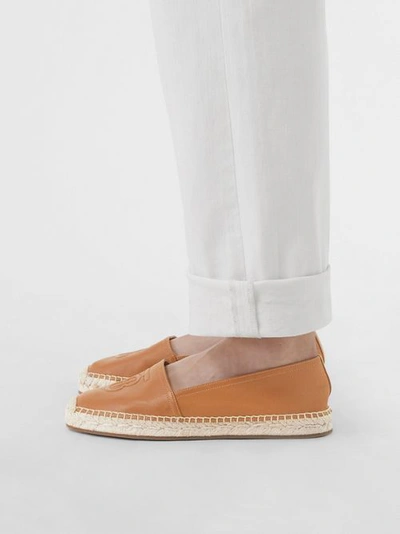 Shop Burberry Monogram Motif Lambskin Espadrilles In Camel