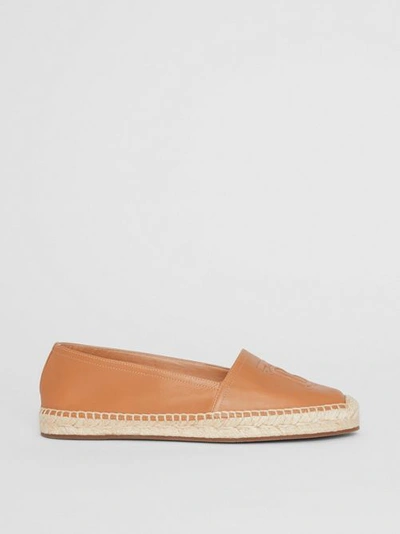 Shop Burberry Monogram Motif Lambskin Espadrilles In Camel