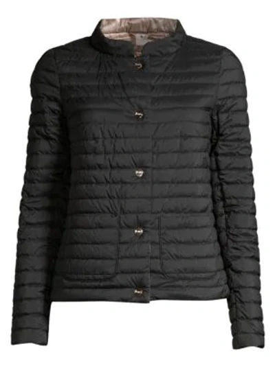 Shop Herno Women's Matte & Shiny Basic Reversible Jacket In Black Taupe