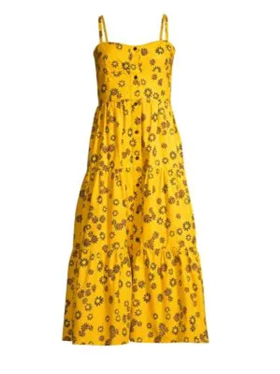 Shop Solid & Striped Sleeveless Tiered Floral Dress In Yellow Daisy
