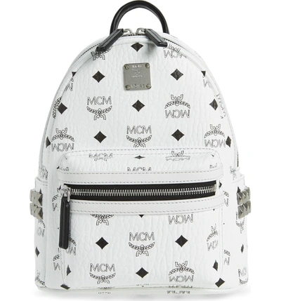 Shop Mcm Mini Stark Side Stud Coated Canvas Backpack In White