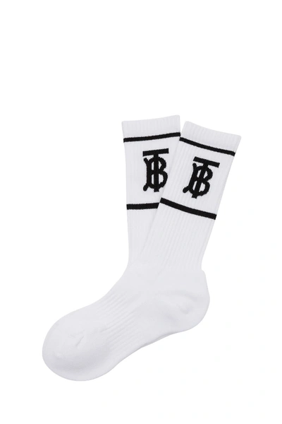 Shop Burberry Tb Socks In Bianco