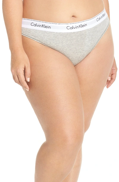 Shop Calvin Klein Modern Cotton-blend Thong In Grey Heather