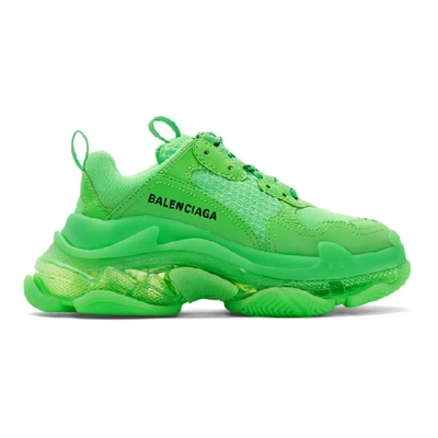 Shop Balenciaga Green Triple S Sneakers