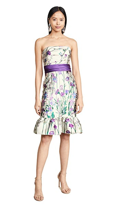 Shop Marchesa Notte Strapless Floral Cocktail Dress In Ivory