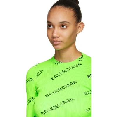 Shop Balenciaga Green Allover Logo Sweater In 1023 Green