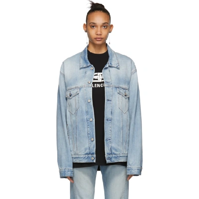 Shop Balenciaga Blue Denim Oversized Lgbtq Flags Jacket