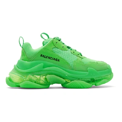 Shop Balenciaga Green Triple S Clear Sole Sneakers