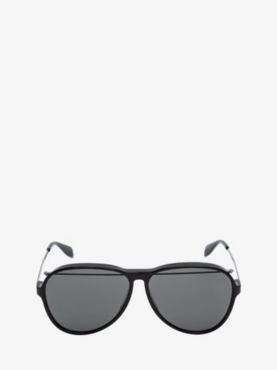 Shop Alexander Mcqueen Piercing Pilot Acetate Sunglasses In Black