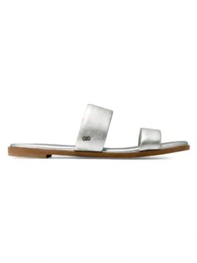Shop Cole Haan Findra Metallic Leather Double-strap Flat Sandals In Silver