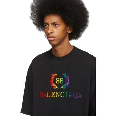 Balenciaga Rainbow Logo Embroidered Jersey T shirt In