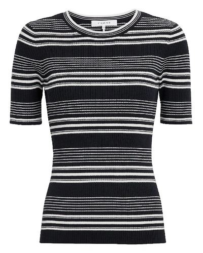 Shop Frame Striped Rib Knit Top In Navy