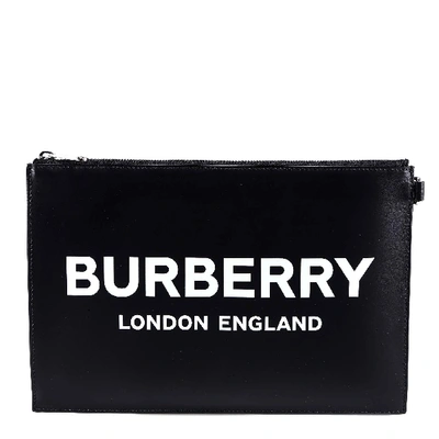 Shop Burberry Logo Print Zip Clutch In Black