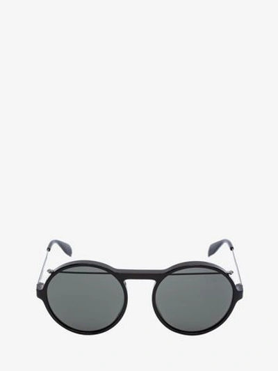 Shop Alexander Mcqueen Piercing Round Acetate Sunglasses In Black