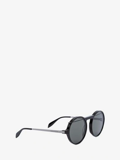 Shop Alexander Mcqueen Piercing Round Acetate Sunglasses In Black