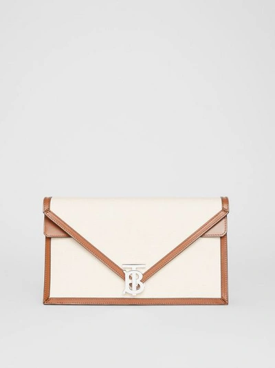 Shop Burberry Small Canvas And Leather Tb Envelope Clutch In Natural
