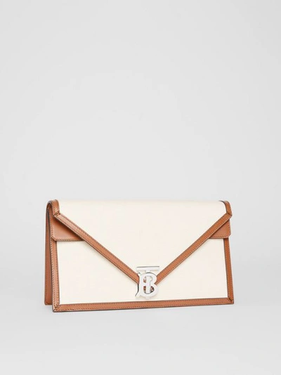 Shop Burberry Small Canvas And Leather Tb Envelope Clutch In Natural