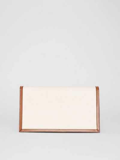Shop Burberry Small Canvas And Leather Tb Envelope Clutch In Natural