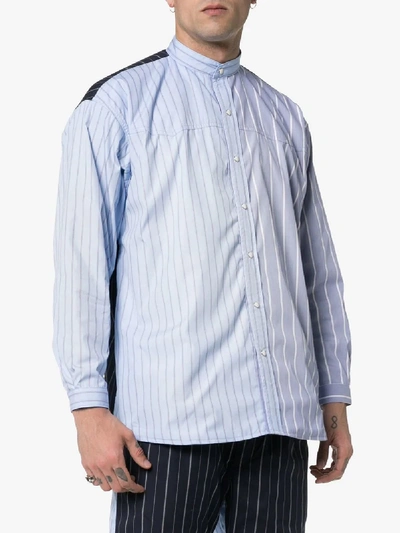 Shop Children Of The Discordance Two Tone Pinstripe Cotton Shirt In Sax Blue