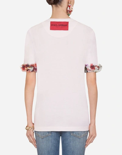 Shop Dolce & Gabbana Rose-print Cotton T-shirt With Logo In Pink