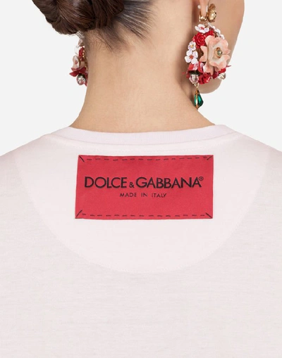 Shop Dolce & Gabbana Rose-print Cotton T-shirt With Logo In Pink