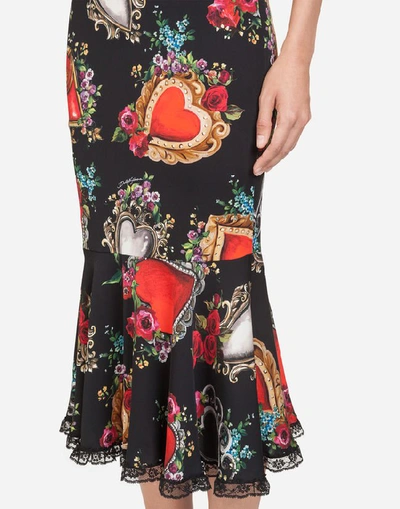 Shop Dolce & Gabbana Midi Dress In Heart And Rose Print Silk In Black