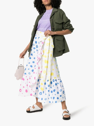 Shop Mira Mikati Scribble Dot Print Wrap Skirt In White