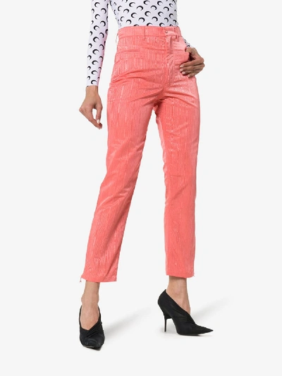 Shop Marine Serre Textural-jacquard Cropped Trousers In Pink