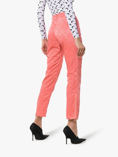 Shop Marine Serre Textural-jacquard Cropped Trousers In Pink