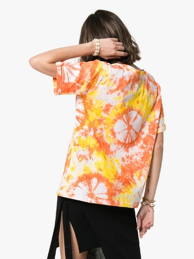 Shop All Things Mochi Logo Embroidered Tie-dye Cotton T-shirt In Orange