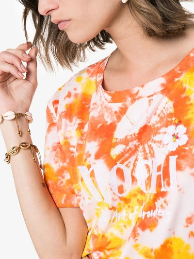 Shop All Things Mochi Logo Embroidered Tie-dye Cotton T-shirt In Orange